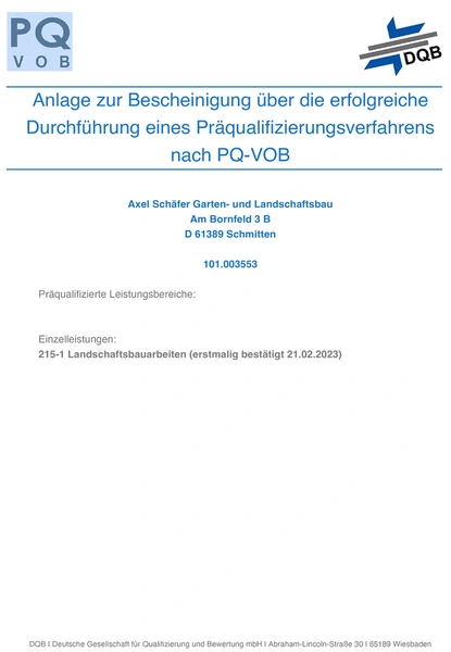 Bescheinigung PQ für Axel Schäfer