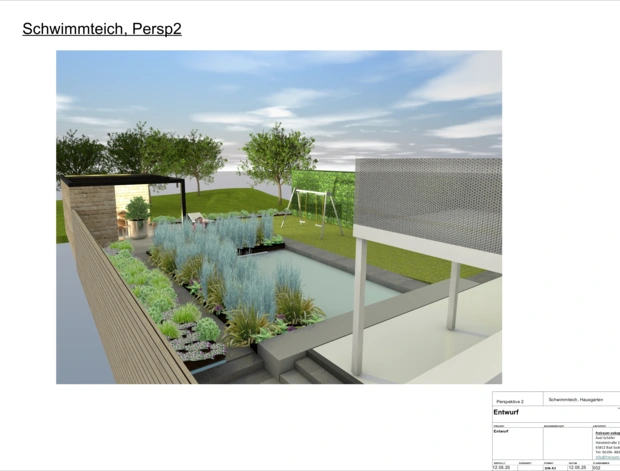 Planung Schwimmteich - 3D Gartenplanung - Perspektive