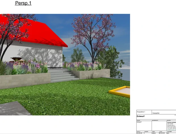 Steintreppe mit Blumenbeet